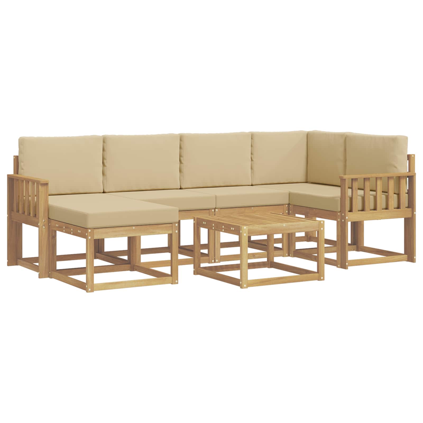 Buiten bankenset 7 pcs Wit en Beige Massief Acaciahout image 2