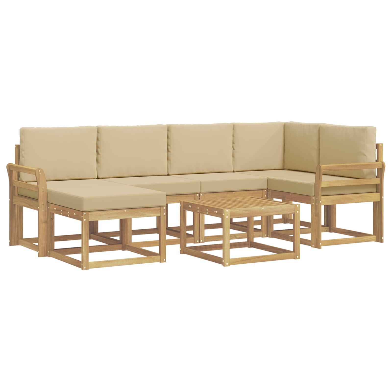 Buiten bankenset 7 pcs Wit en Beige Massief Acaciahout image 2