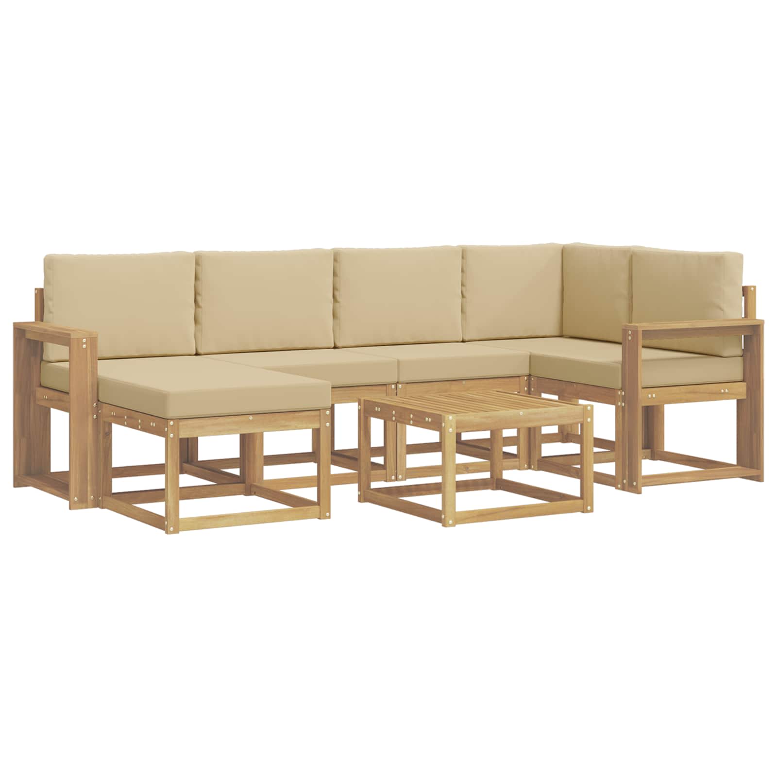 Buiten bankenset 7 pcs Wit en Beige Massief Acaciahout image 2
