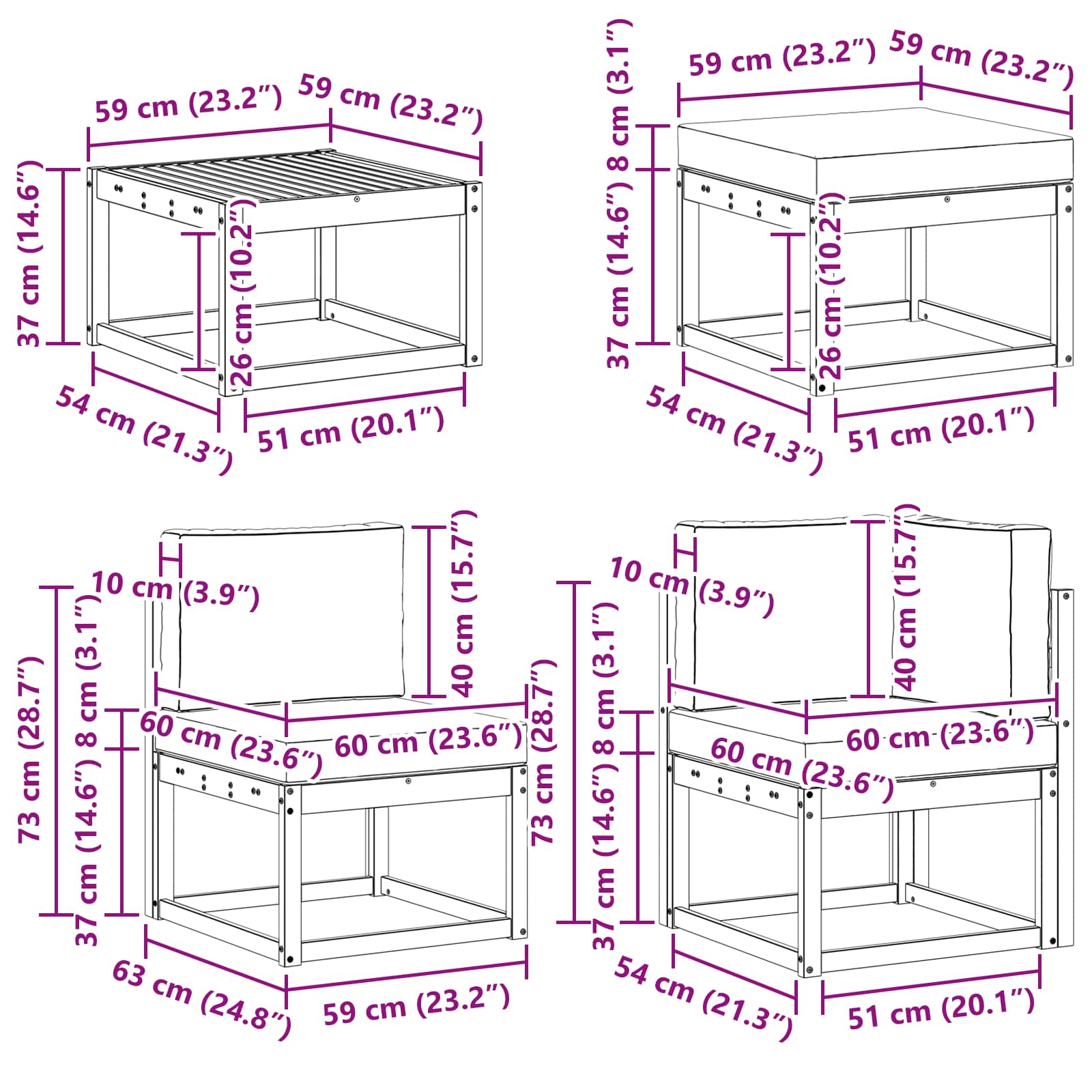 Buiten bankenset 7 pcs Wit en crèmekleurig Massief Acaciahout image 9