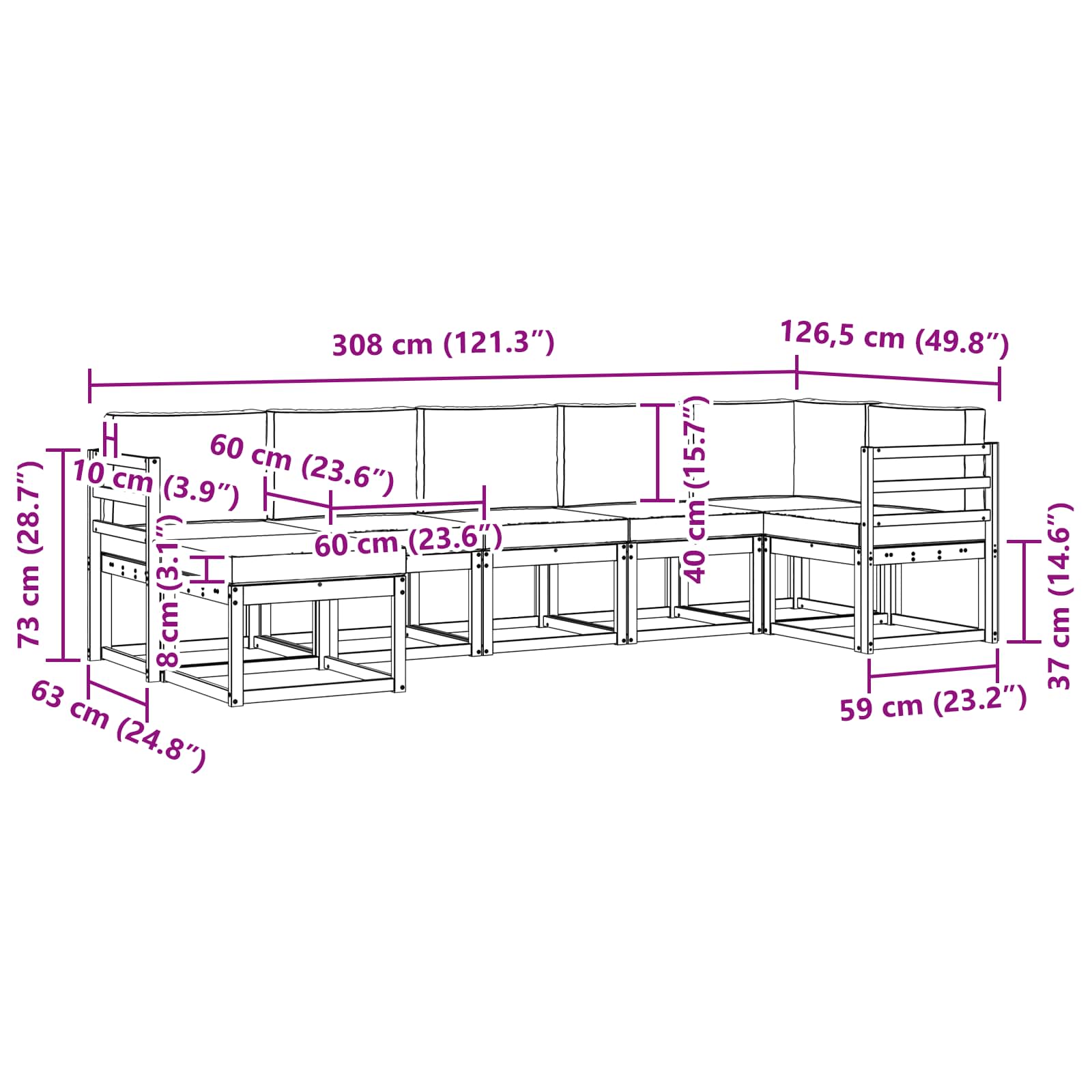 vidaXL Outdoor-Sofagarnitur 7 stk. 7-Sitzer Weiß und Hellgrau – Bild 10