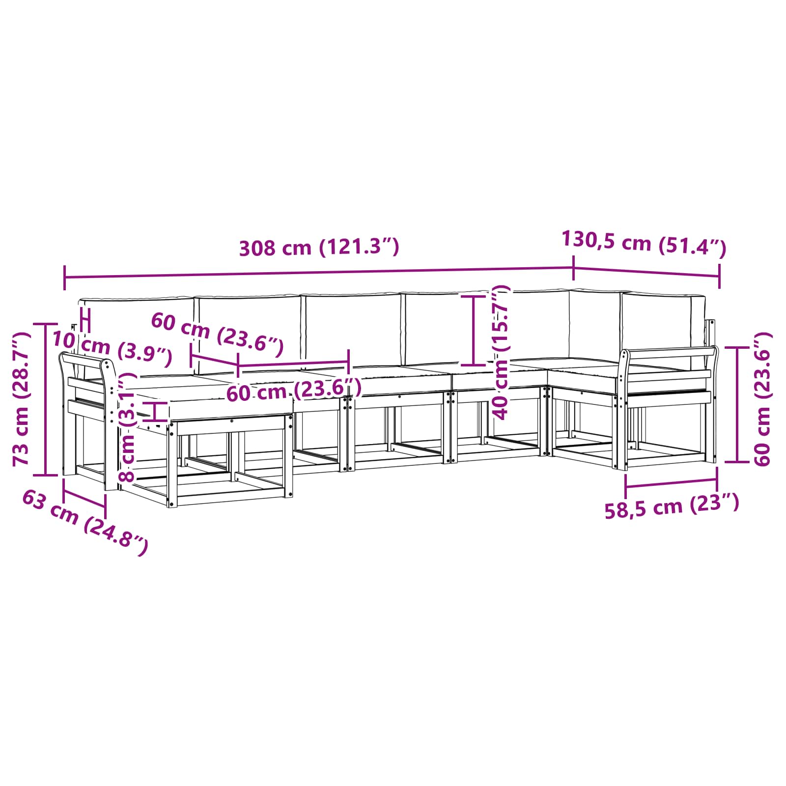 Zunanja garnitura za sedenje 7 pcs Bela in krem Poliester - slika 8