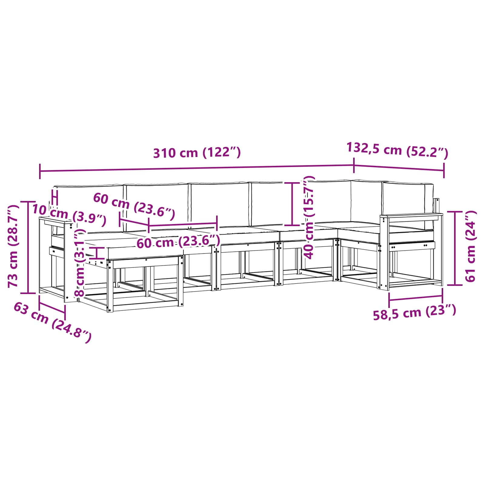 Zunanja garnitura za sedenje 7 pcs Bela in antracit Poliester - slika 8