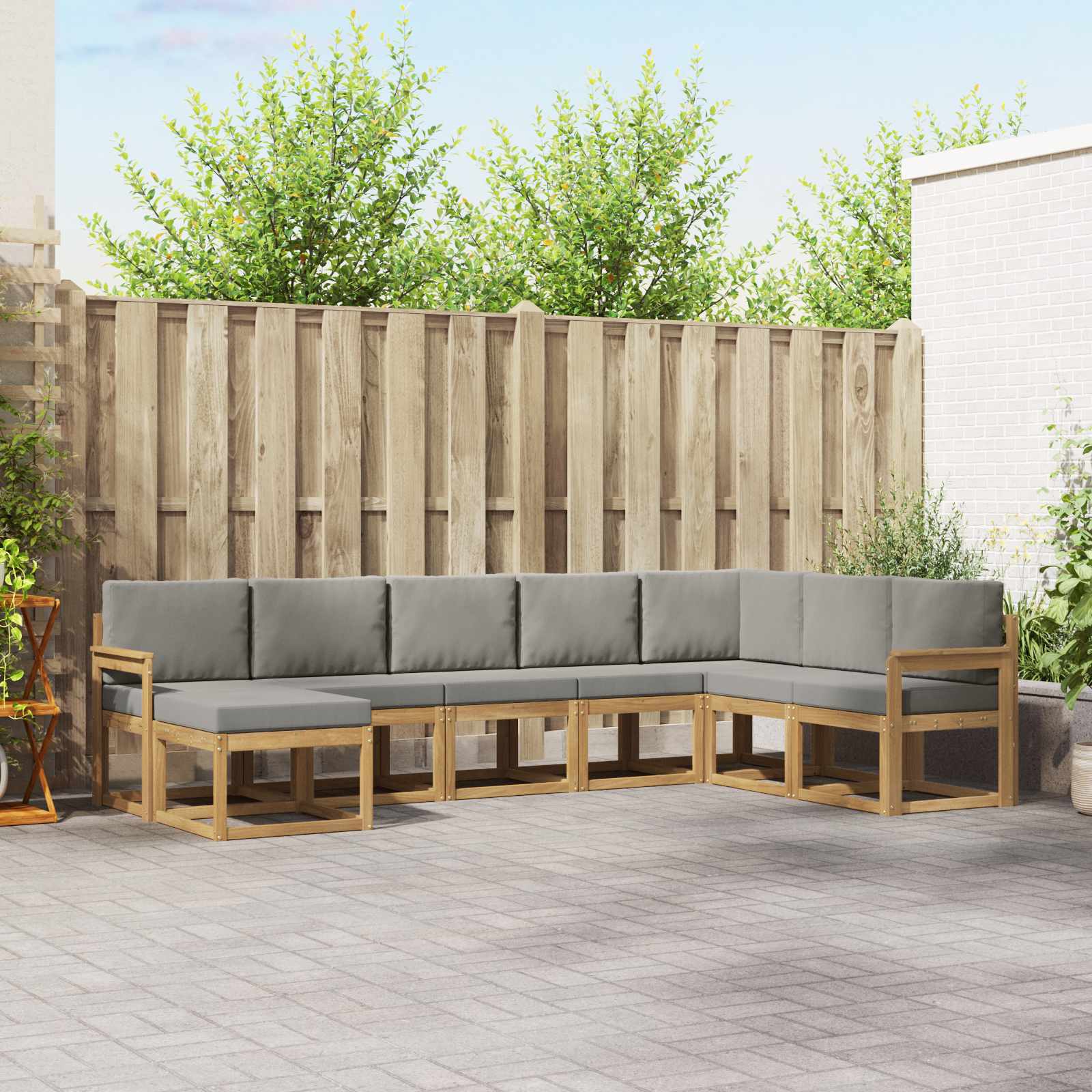 Buiten bankenset met kussen 8 pcs Wit en Lichtgrijs – afbeelding 1