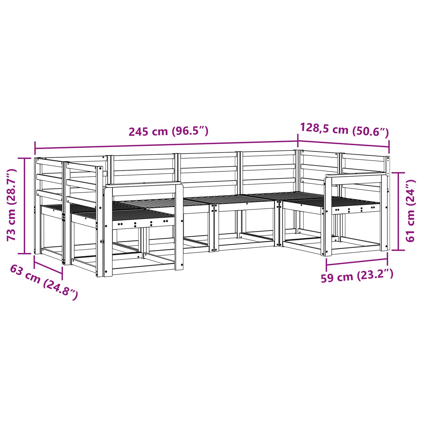 Buiten bankenset 6 pcs Wit Massief Acaciahout image 5