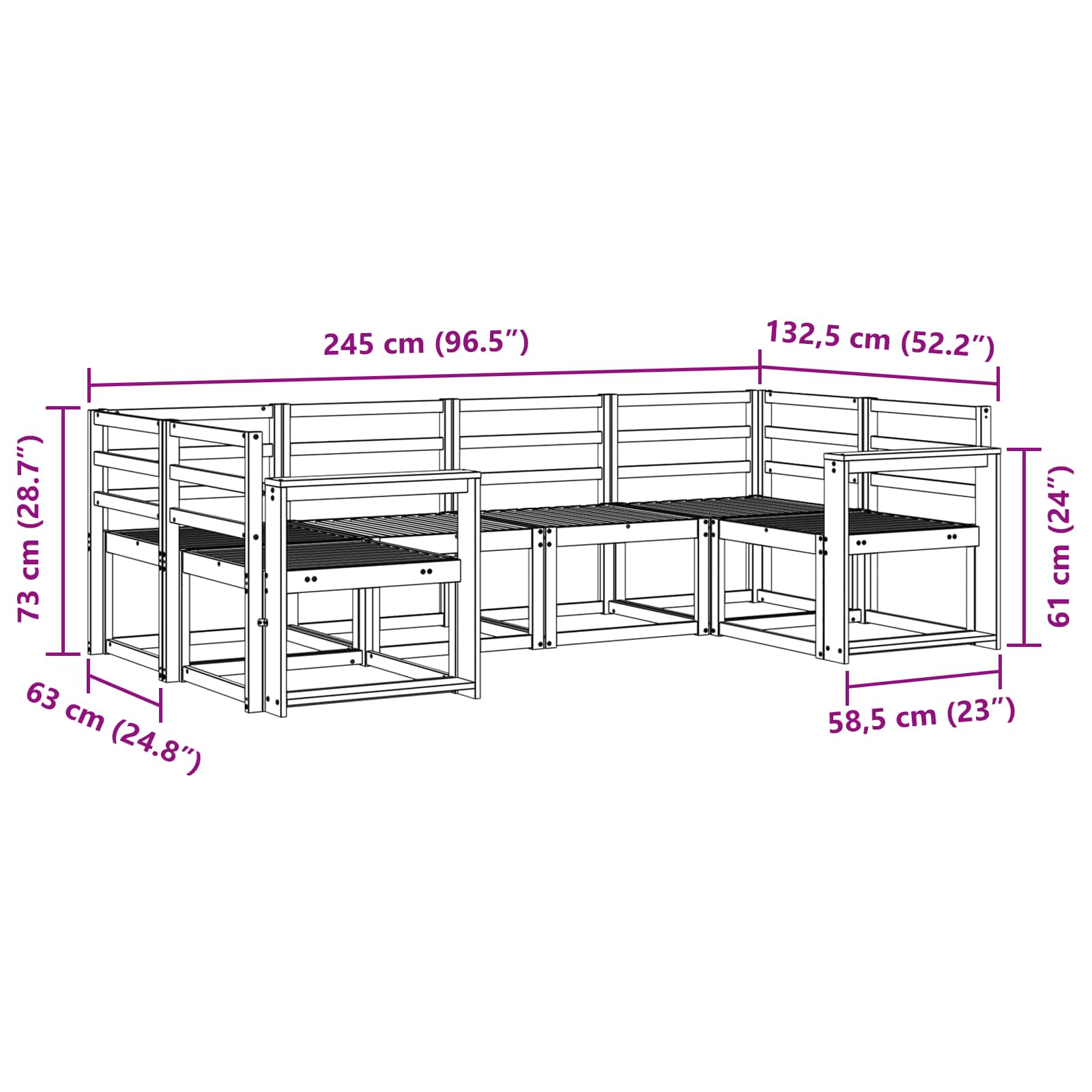 Buiten bankenset 6 pcs Wit Massief Acaciahout image 5
