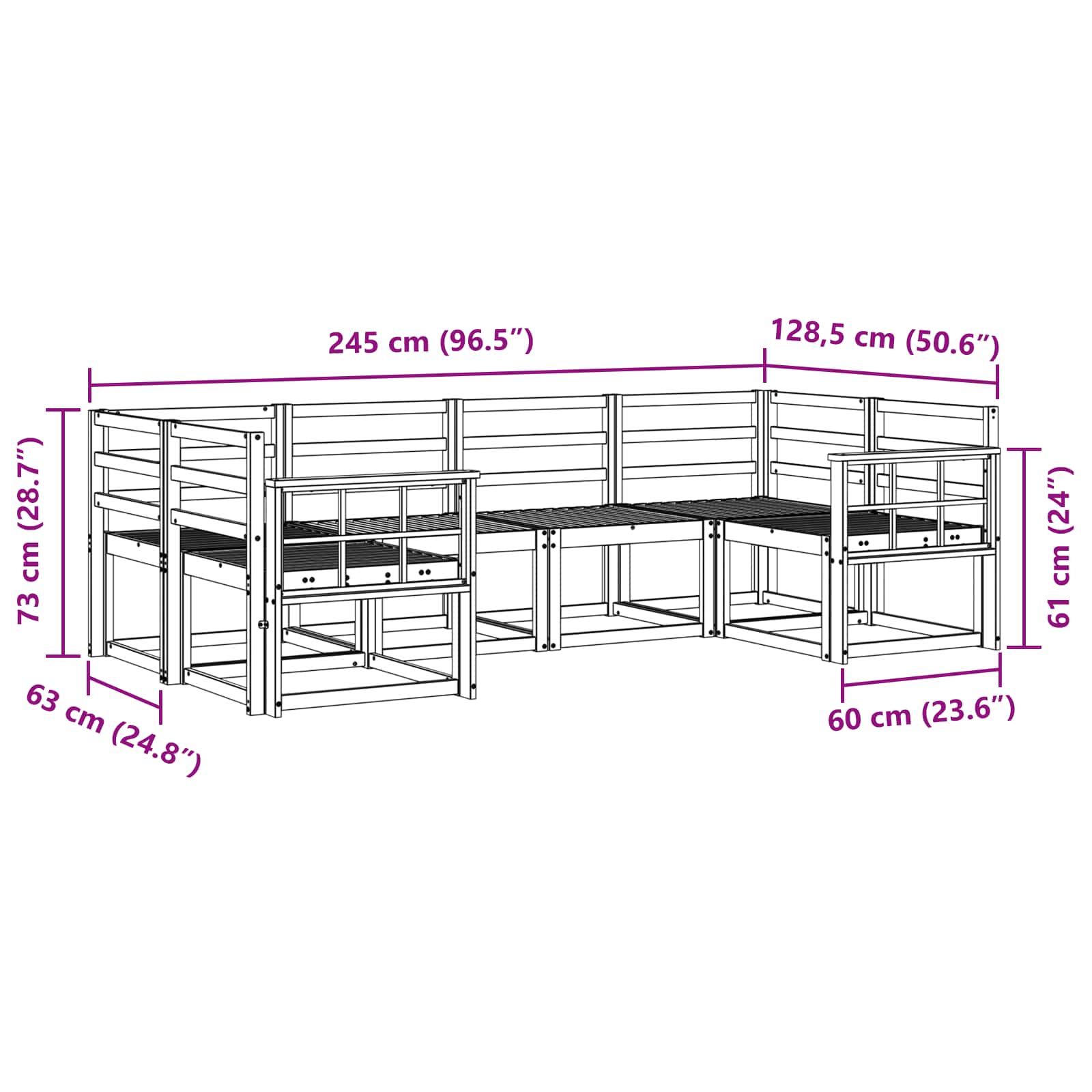 Buiten bankenset 6 pcs Wit Massief Acaciahout image 5