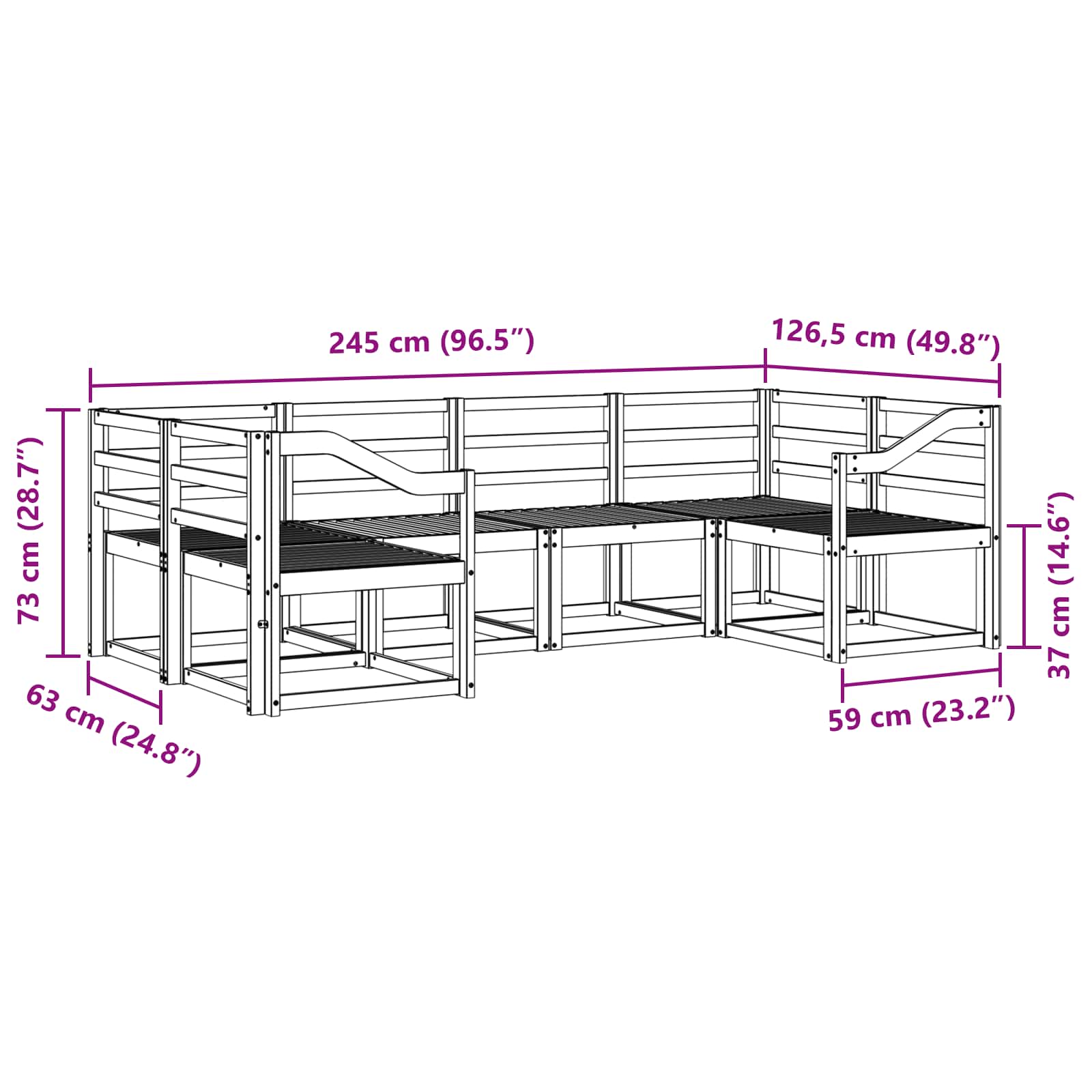 Buiten bankenset 6 pcs Wit Massief Acaciahout image 5
