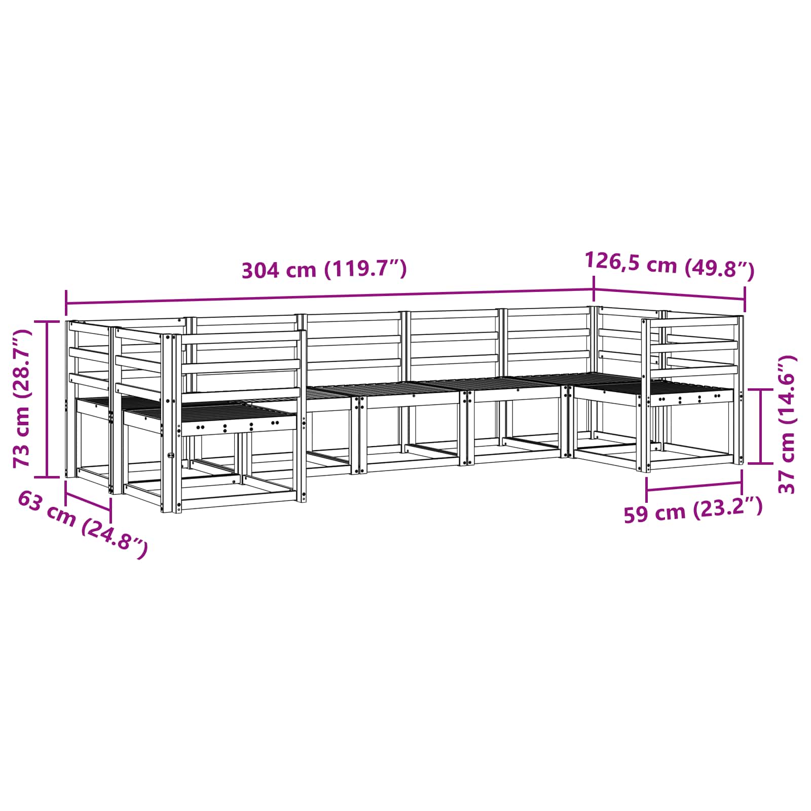 Buiten bankenset 7 pcs Wit Massief Acaciahout image 5