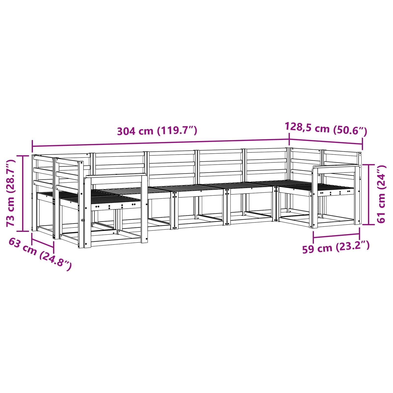 Buiten bankenset 7 pcs Wit Massief Acaciahout image 5