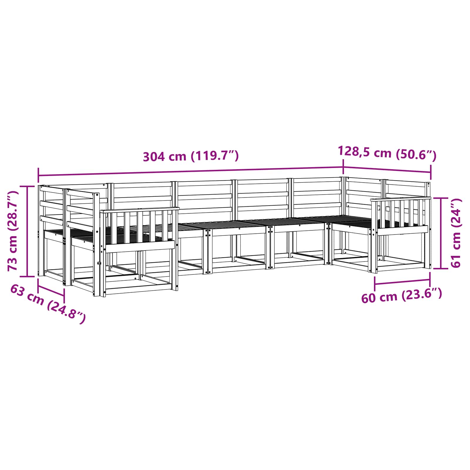 Buiten bankenset 7 pcs Wit Massief Acaciahout image 5