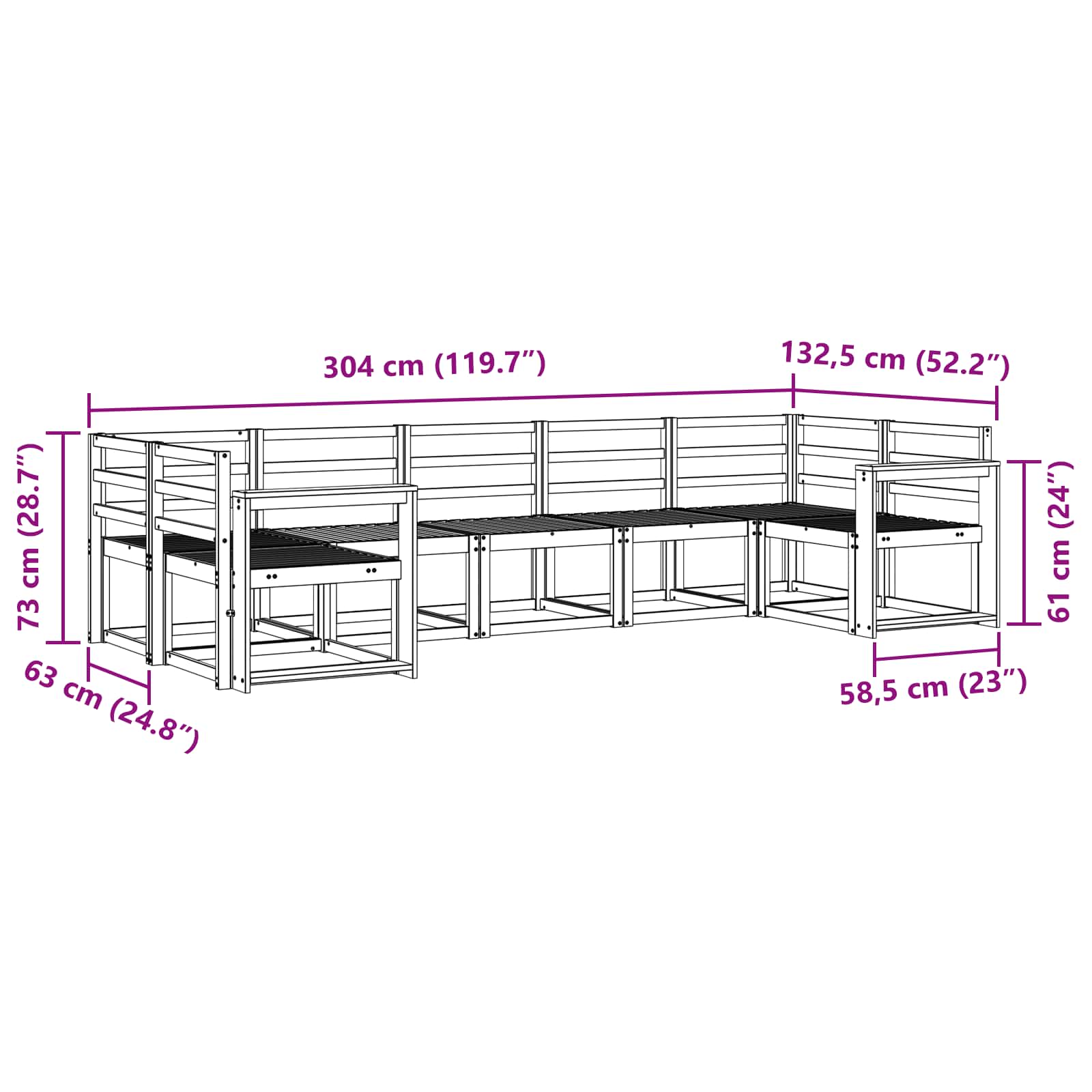 Buiten bankenset 7 pcs Wit Massief Acaciahout image 5
