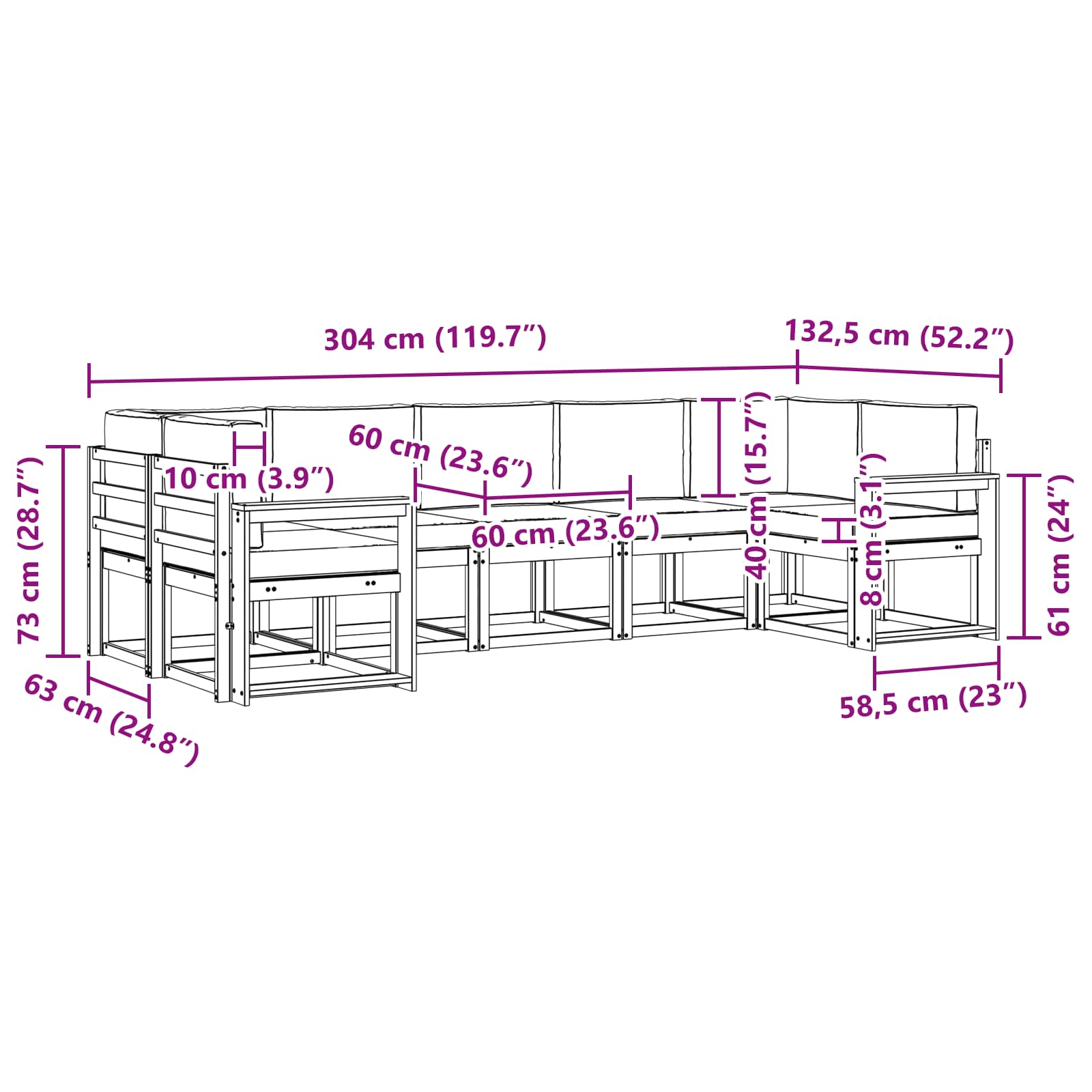 Zunanja garnitura za sedenje z blazino 7 pcs Bela in krem - slika 7