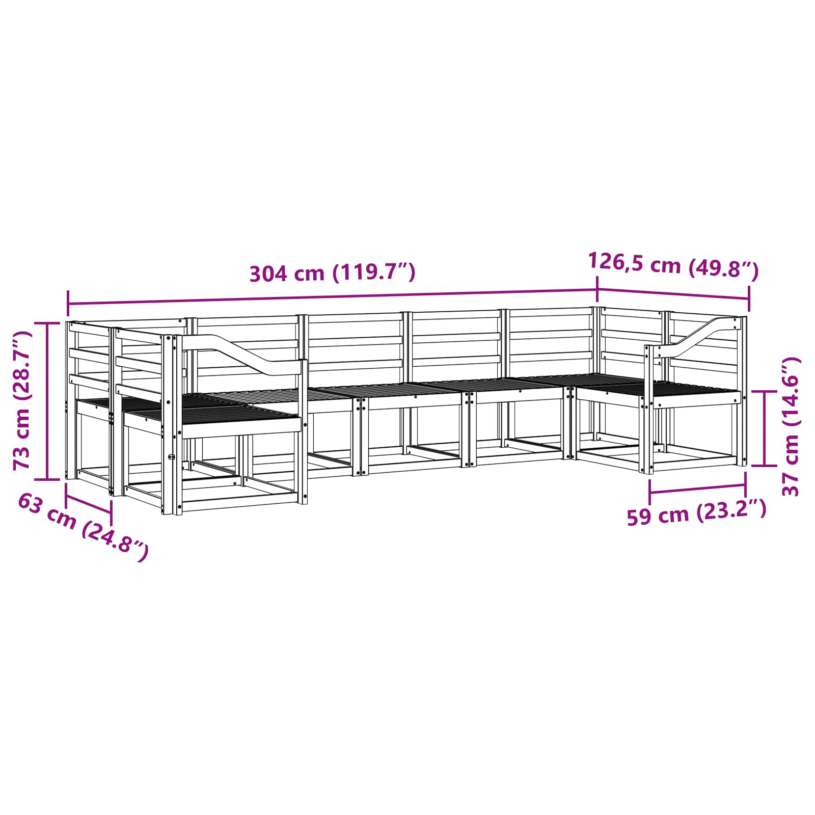 Buiten bankenset 7 pcs Wit Massief Acaciahout image 5
