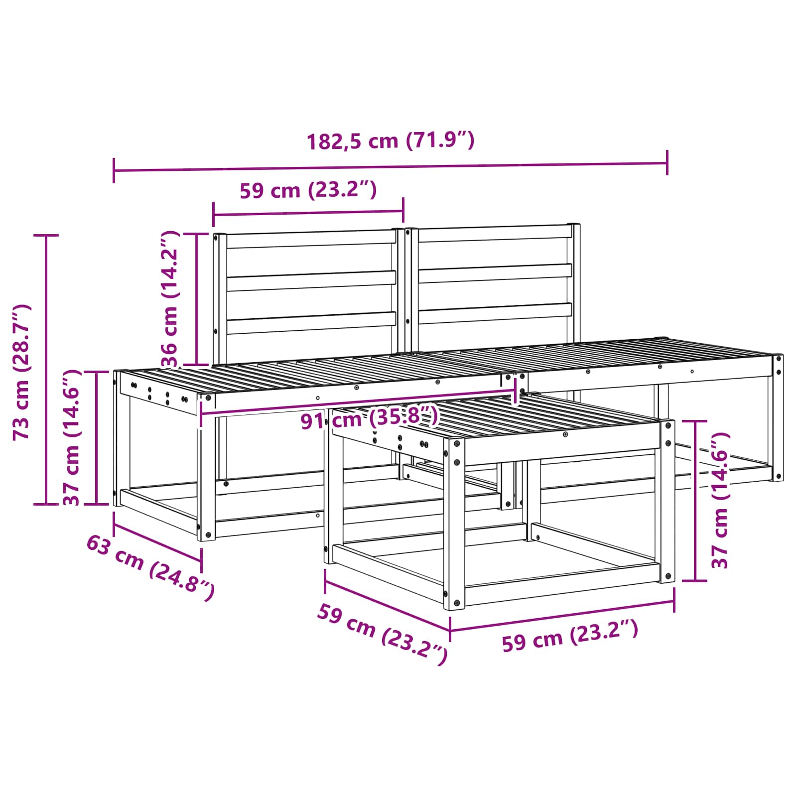 Buiten bankenset 3 pcs Wit Massief Acaciahout image 8