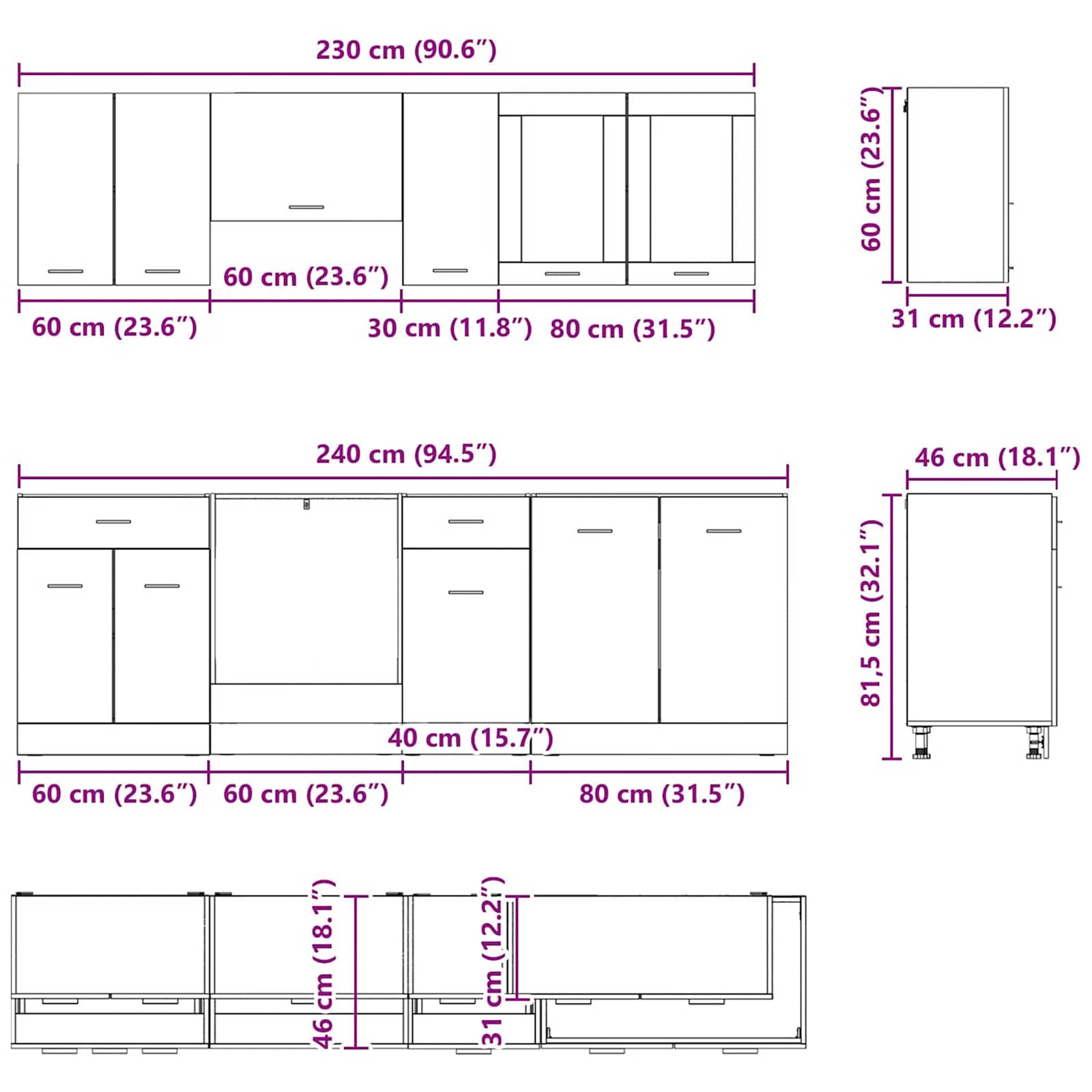 Köögikapikomplekt sahtliga riiuliga Lyon 8 pcs Suitsutatud tamm - Image 8