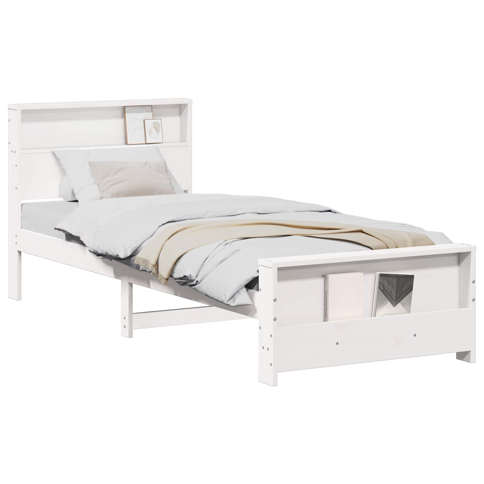 vidaXL Bedframe met plank Wit 100 x 200 cm Massief grenenhout, foto 3