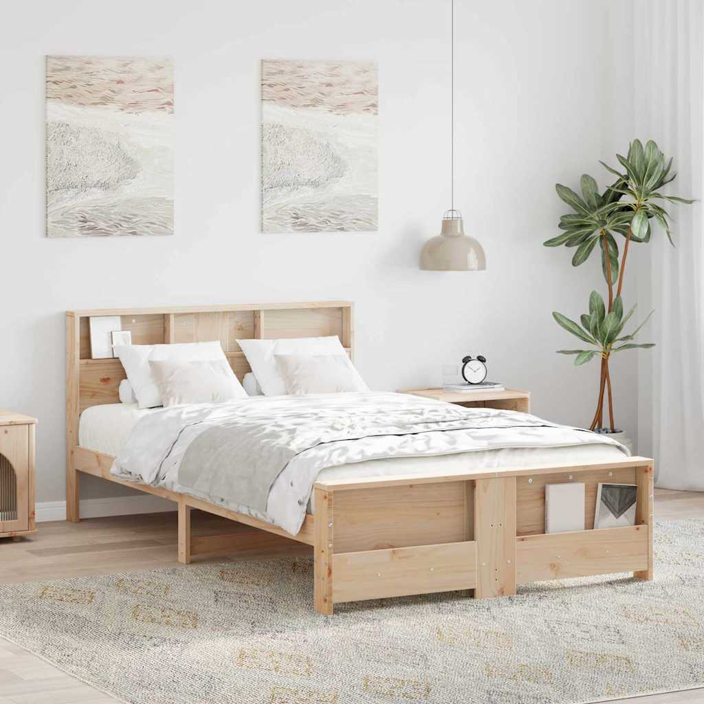 vidaXL Cadru de pat cu headboard Maro 135 x 190 cm Lemn masiv de pin