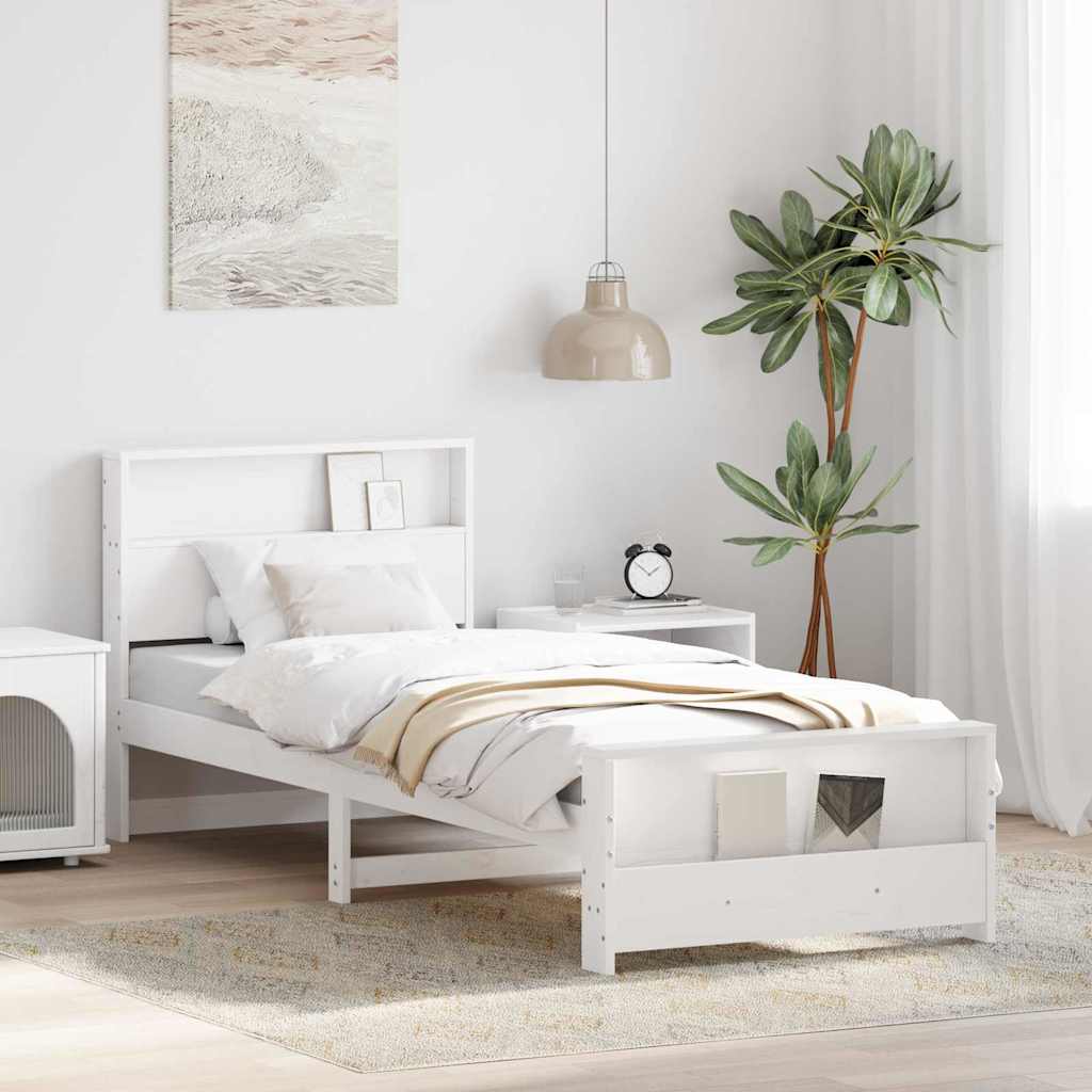 vidaXL Cadru de pat cu headboard Alb 90 x 190 cm Lemn masiv de pin