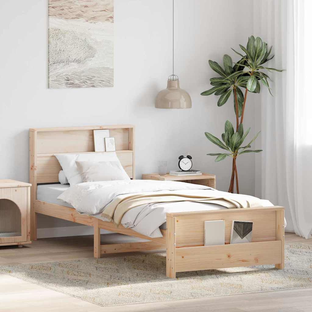 vidaXL Cadru de pat cu headboard Maro 75 x 190 cm Lemn masiv de pin