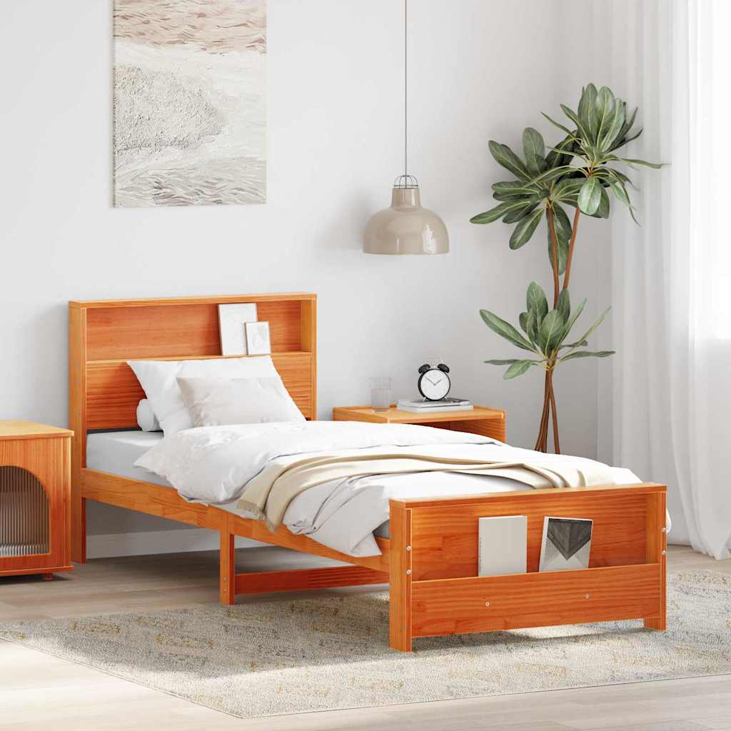 vidaXL Cadru de pat Maro ceruit 75 x 190 cm Lemn masiv de pin