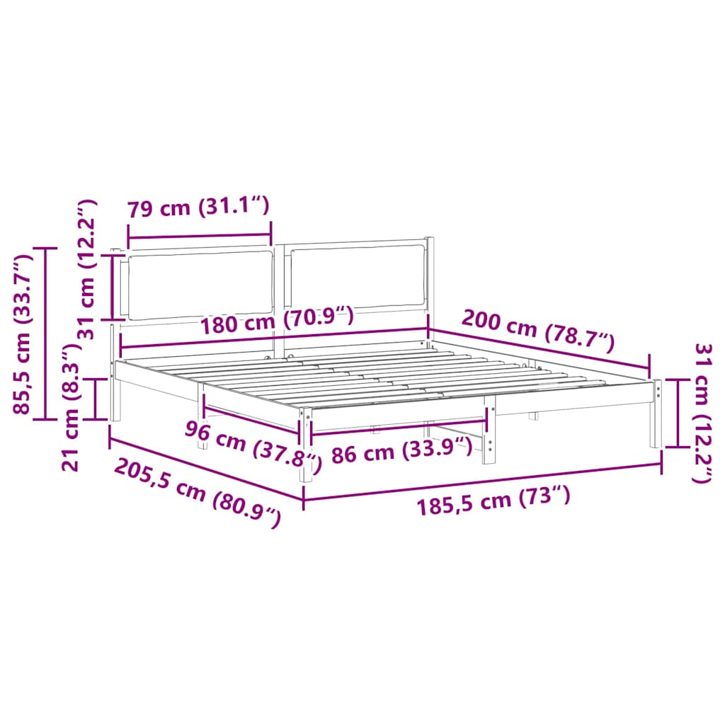 Bedframe Lichtgrijs 180 x 200 cm Massief grenenhout image 12