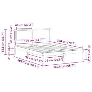 Rám postele s čelo Tmavě šedá 160 x 200 cm Masivní borové dřevo - obrázek 11