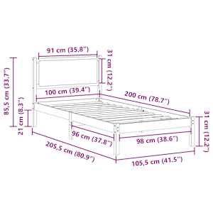 Rám postele Světle šedá 100 x 200 cm Masivní borové dřevo - obrázek 11