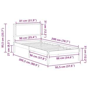 Rám postele s čelo Tmavě šedá 90 x 200 cm Masivní borové dřevo - obrázek 11