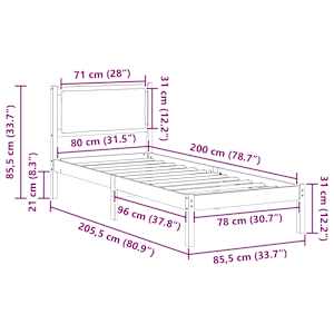 Rám postele s čelo Černá 80 x 200 cm Masivní borové dřevo - obrázek 11