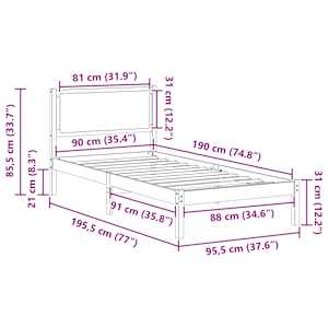 Rám postele s čelo Světle šedá 90 x 190 cm Masivní borové dřevo - obrázek 11