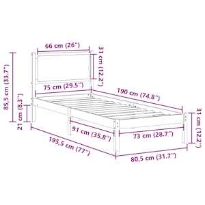 Rám postele s čelo Světle šedá 80 x 190 cm Masivní borové dřevo - obrázek 11