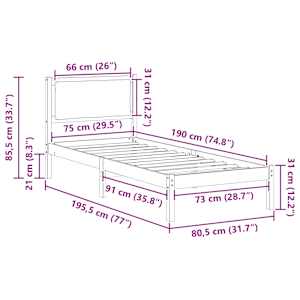 Rám postele s čelo Světle šedá 80 x 190 cm Masivní borové dřevo - obrázek 11