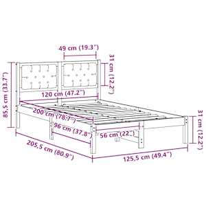 Rám postele Světle šedá 120 x 200 cm Masivní borové dřevo - obrázek 11