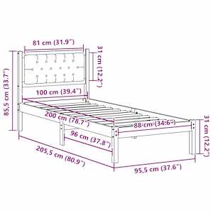 Rám postele s čelo Tmavě šedá 100 x 200 cm Masivní borové dřevo - obrázek 11