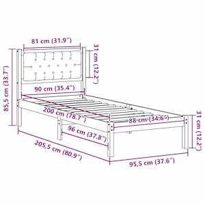 Rám postele s čelo Tmavě šedá 90 x 200 cm Masivní borové dřevo - obrázek 11