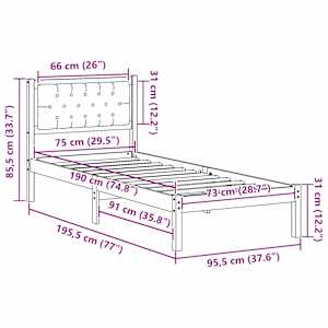 Rám postele s čelo Světle šedá 75 x 190 cm Masivní borové dřevo - obrázek 11
