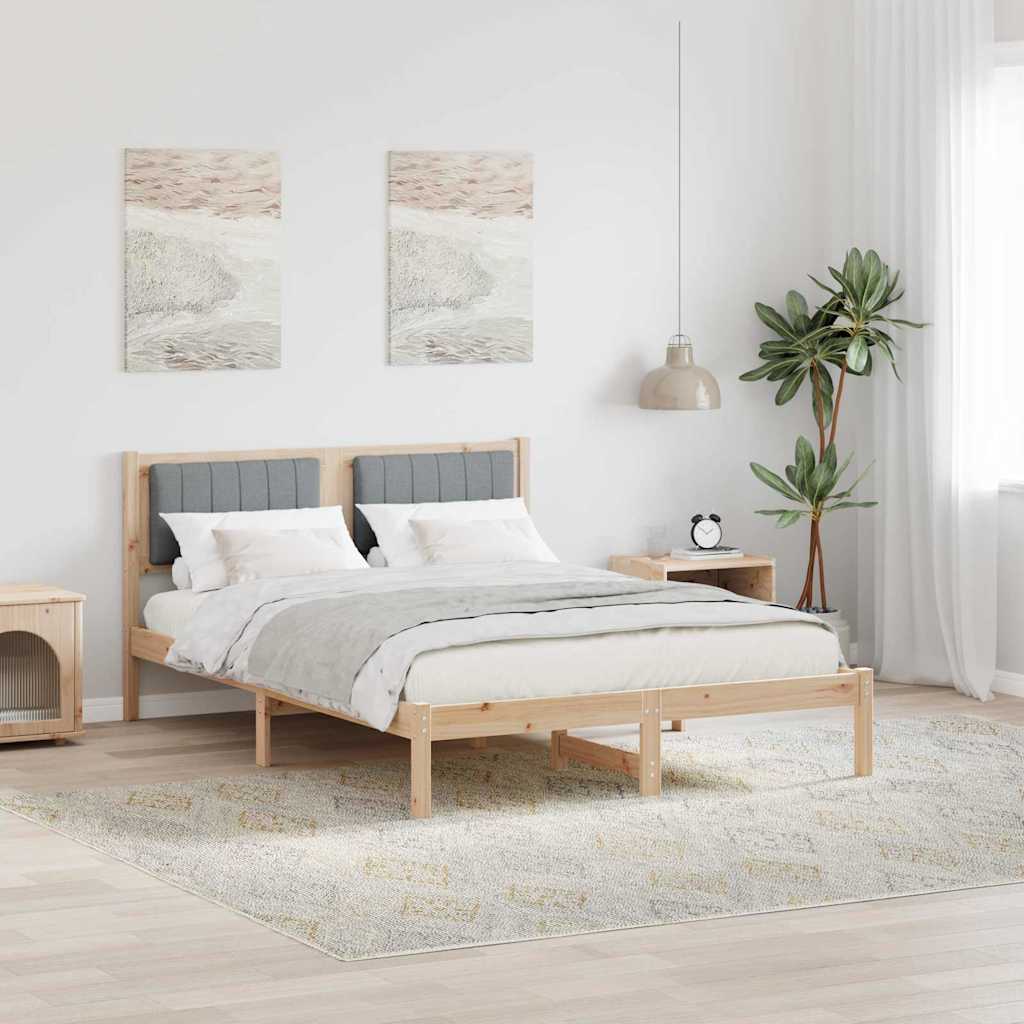Paturi si accesorii - Cadru de pat cu tăblie tapițată Gri deschis 135 x 190 cm