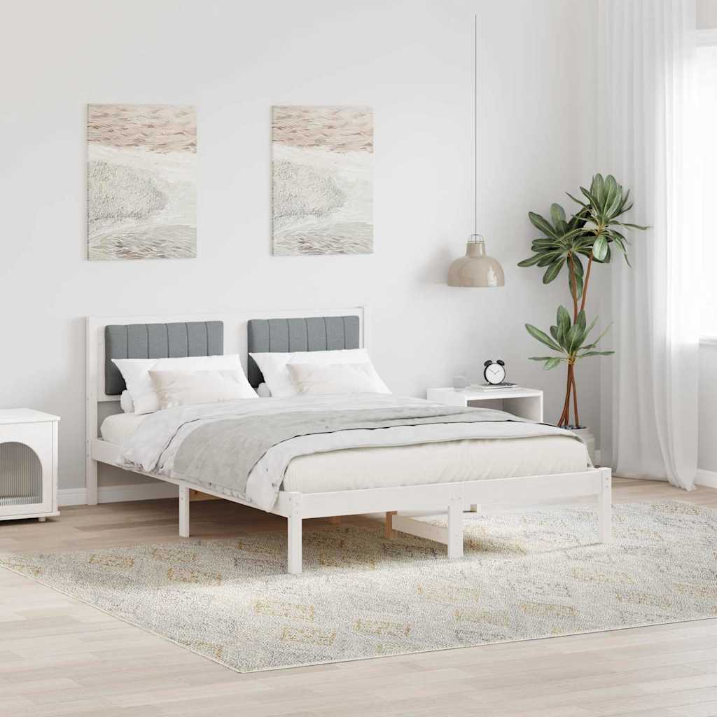 Paturi si accesorii - Cadru de pat cu tăblie tapițată Gri deschis 135 x 190 cm