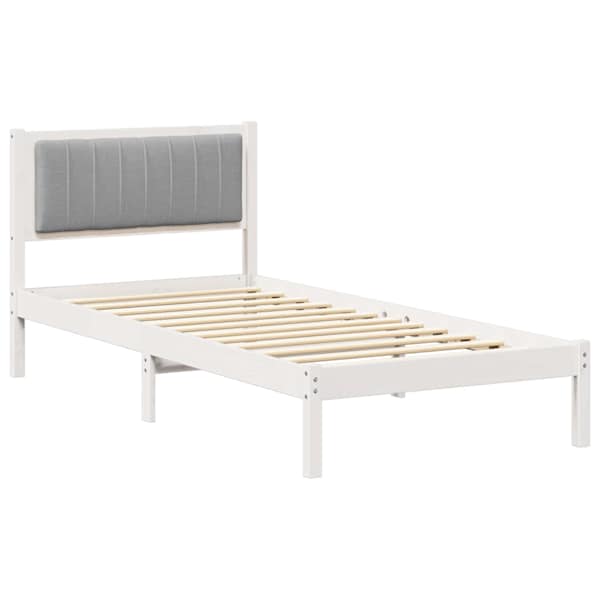 vidaXL Voodiraam Pehme Peatoega peaga Helehall 90 x 190 cm Tahke m&auml;nd