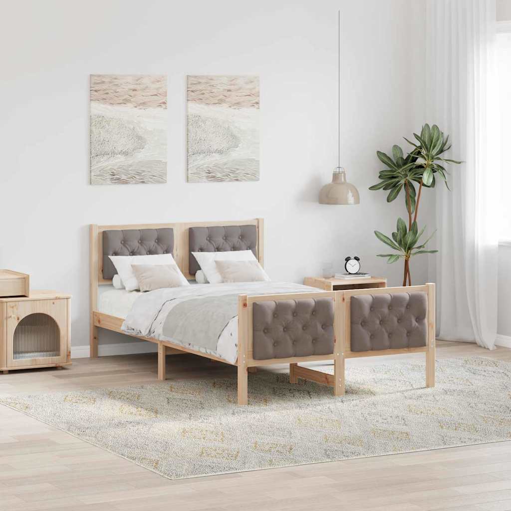 Bedframe met hoofdeinde Taupe 135 x 190 cm Massief grenenhout image 1