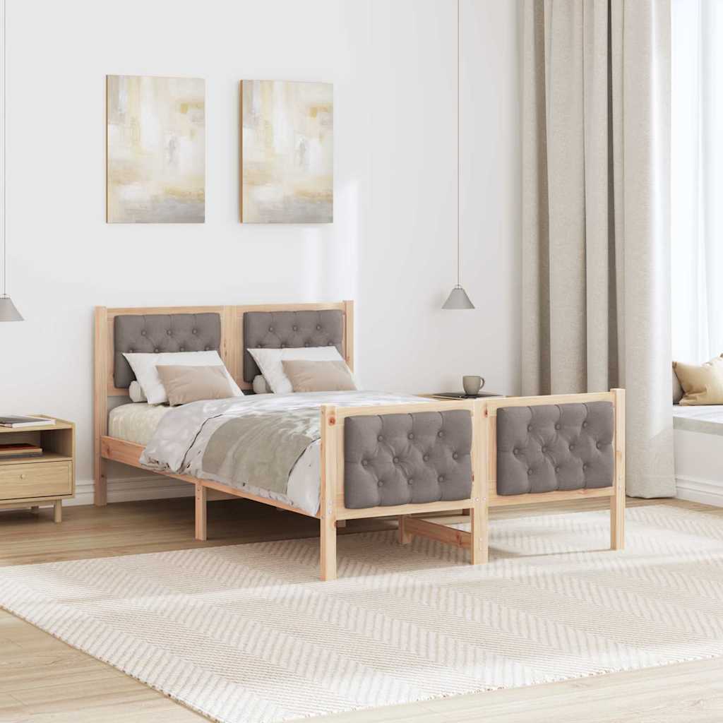 Bedframe met hoofdeinde Taupe 135 x 190 cm Massief grenenhout image 4