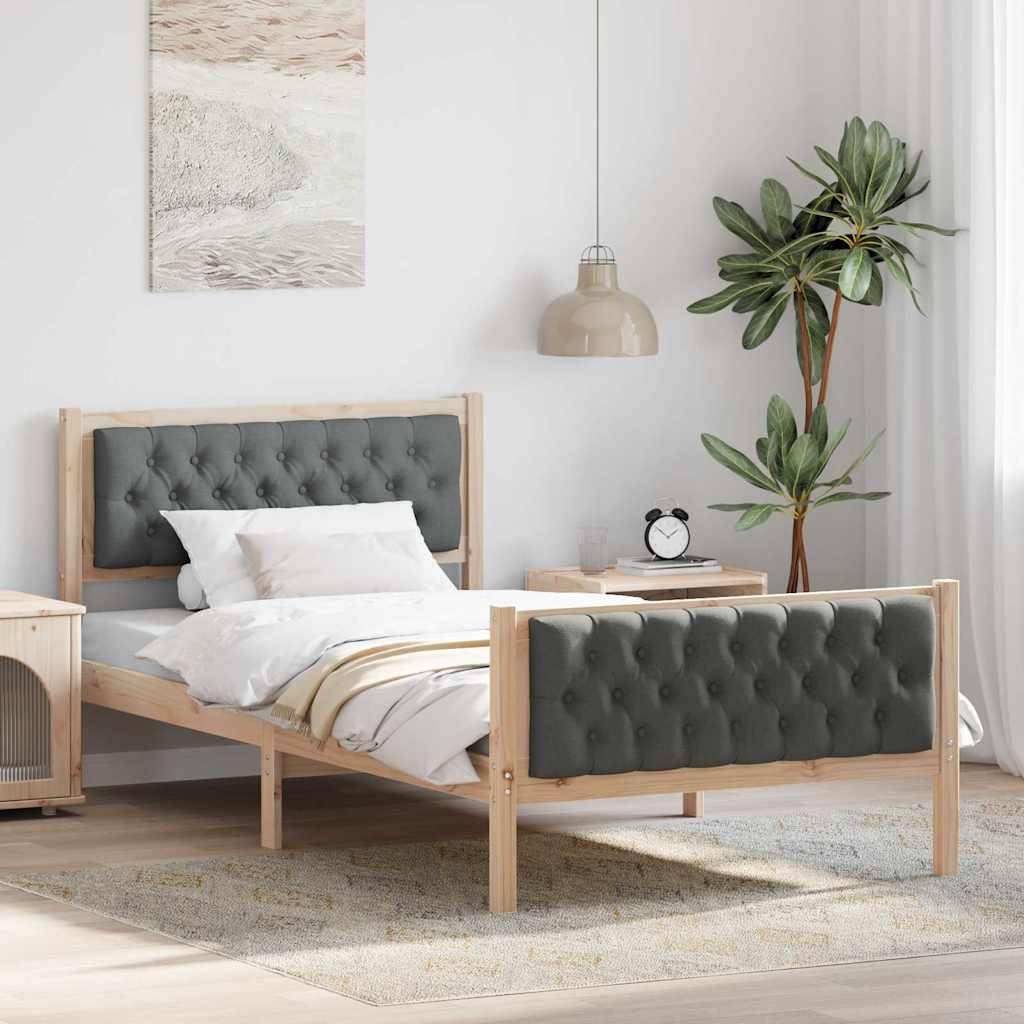 Paturi si accesorii - Cadru de pat cu headboard Gri închis 100 x 200 cm țesătură