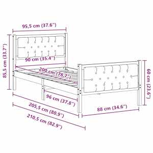 Rám postele s čelo Tmavě šedá 90 x 200 cm Masivní borové dřevo - obrázek 11