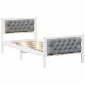 Rám postele s čelo Světle šedá 90 x 200 cm Masivní borové dřevo - obrázek 2