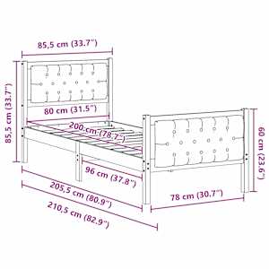 Rám postele s čelo Světle šedá 80 x 200 cm Masivní borové dřevo - obrázek 11