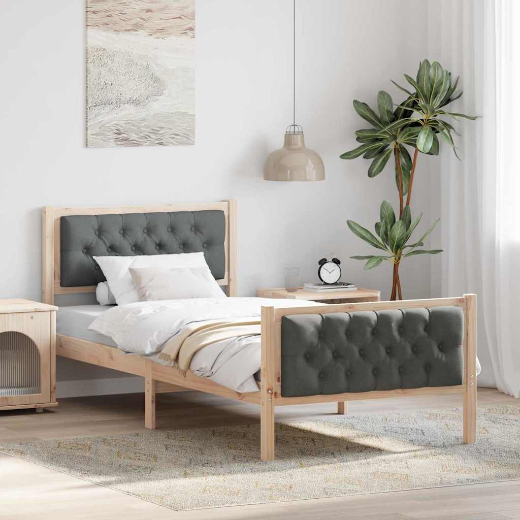Paturi & cadre pat - Cadru de pat cu headboard Gri închis 90 x 190 cm țesătură