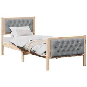 Rám postele s čelo Světle šedá 75 x 190 cm Masivní borové dřevo - obrázek 3