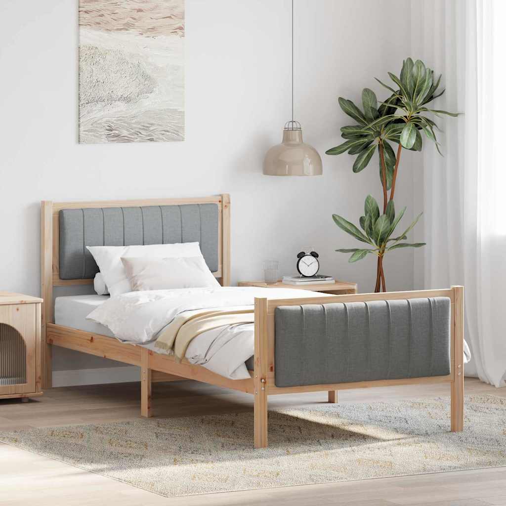 vidaXL Bettgestell Braun und hellgrau 90 x 200 cm Massivholz Kiefer