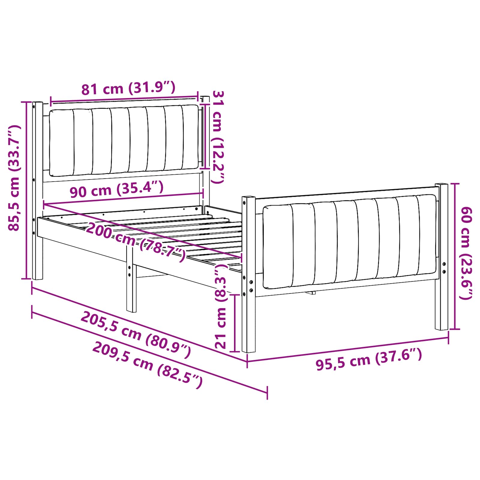 Beti raam peaga pruun ja tumehall 90 x 200 cm Männipuit 80 Kõik vajalik sinu aeda ja koju! Beti raam peaga pruun ja tumehall 90 x 200 cm Männipuit - Image 11